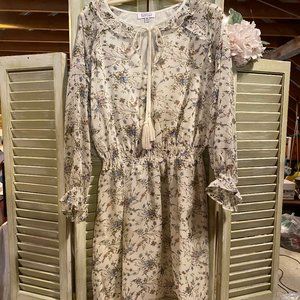 Barneys New York White Floral Long Sleeve Dress